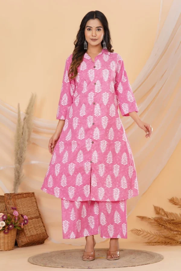 Pink Printed Office Wear Kurti Pant Set