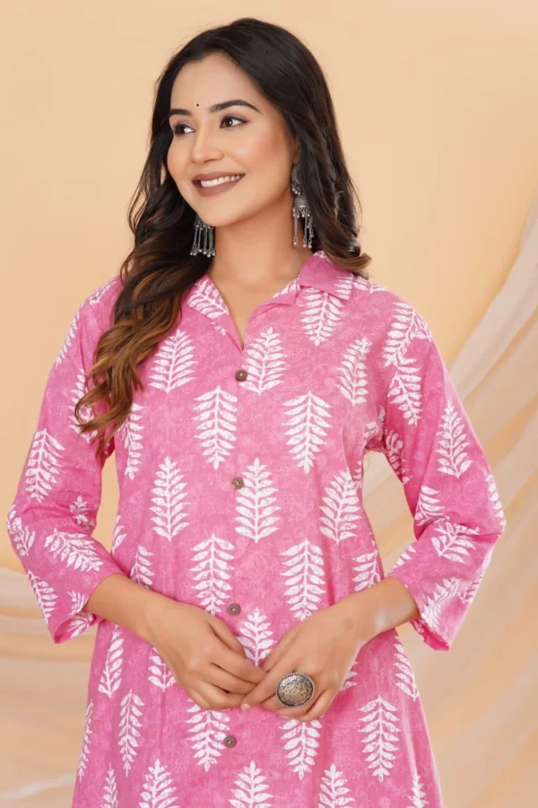 Pink Printed Office Wear Kurti Pant Set