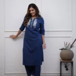 Office Wear Blue Cotton Kurti Pant Set