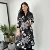 Floral Print Black Cotton Kurti Palazzo Set