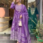 Purple Anarkali Angrakha Style Cotton Suit Set