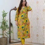 Yellow Floral Print Kurti Pant Set​