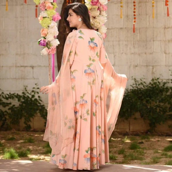 Party Wear Silk Muslin Peach Suit Set