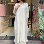 A-Line White Cotton Kurti Palazzo Set