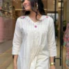 A-Line White Cotton Kurti Palazzo Set