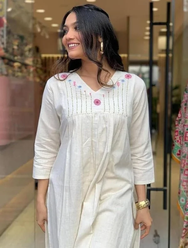 A-Line White Cotton Kurti Palazzo Set