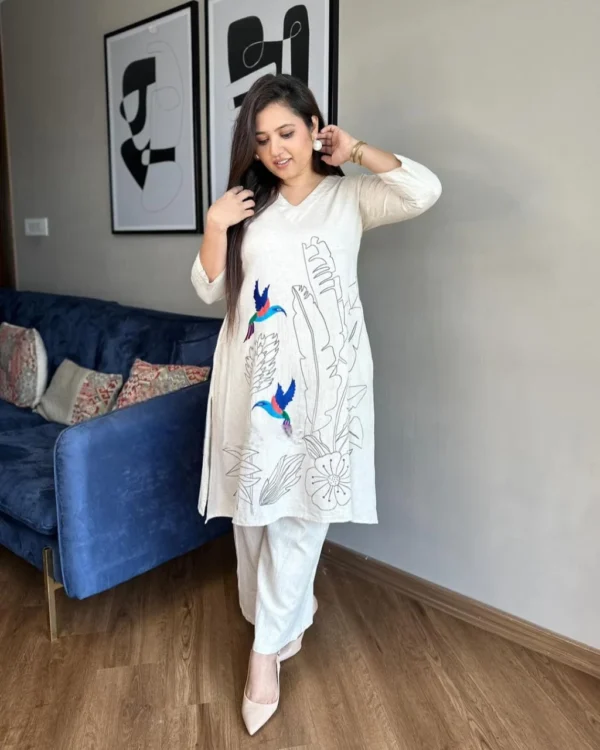 Cotton Off-White Kurti Palazzo Set