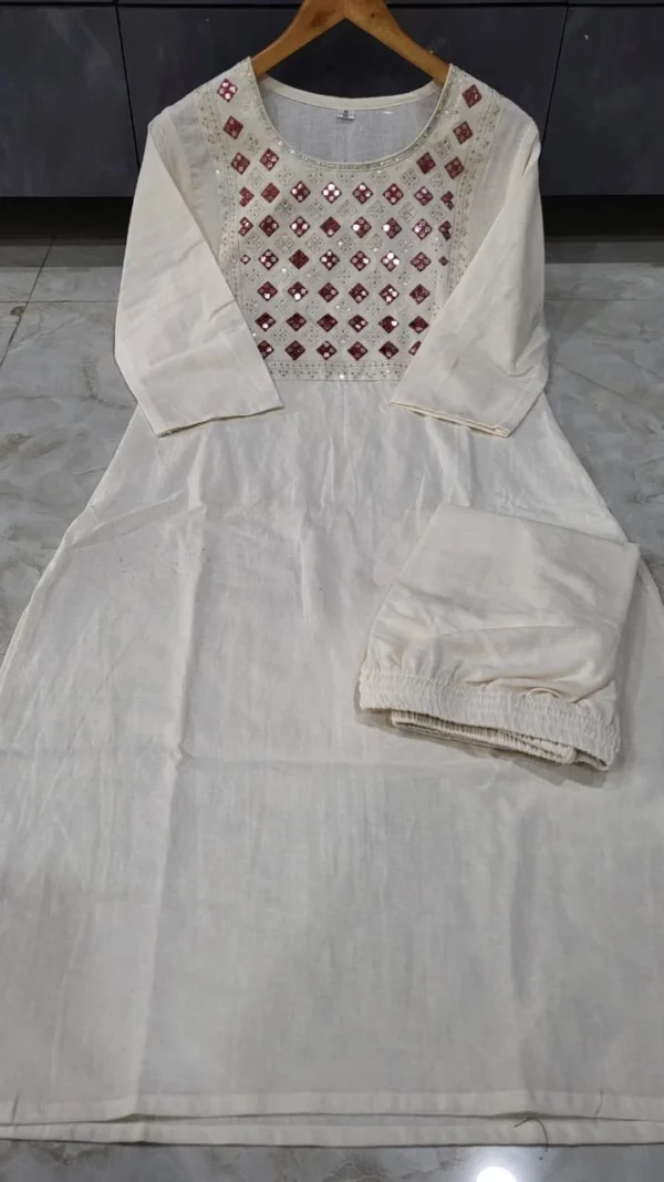 Flex Cotton Off White Kurti Pant Set