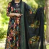 Floral Print Black Anarkali Suit For Women