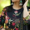 Floral Print Black Anarkali Suit For Women