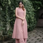 Peach Cotton Slub Sleeveless Kurti With Palazzo Set​