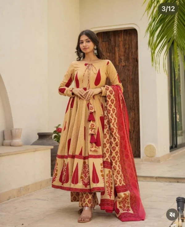 Cotton Anarkali Sanganeri Print ​Suit Set