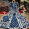 Blue Printed Cotton Anarkali Suit Set