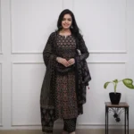 Black Printed Kurti Pant Dupatta Set​