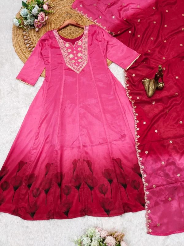 Party Wear Chinnon Pink Suit Set