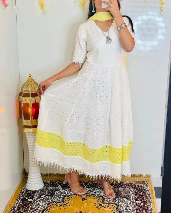 White Chikankari Suit With Dupatta Set