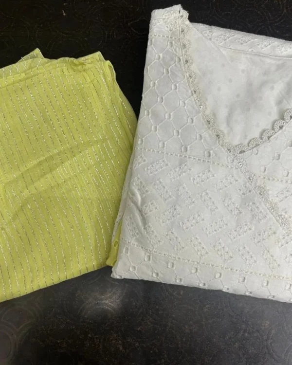 White Chikankari Suit With Dupatta Set