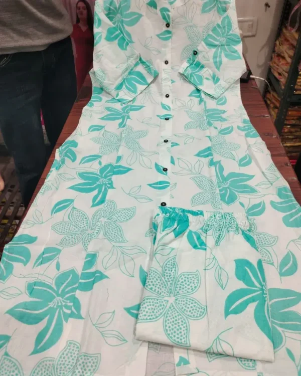 A-Line White Cotton Kurti Palazzo Set 1