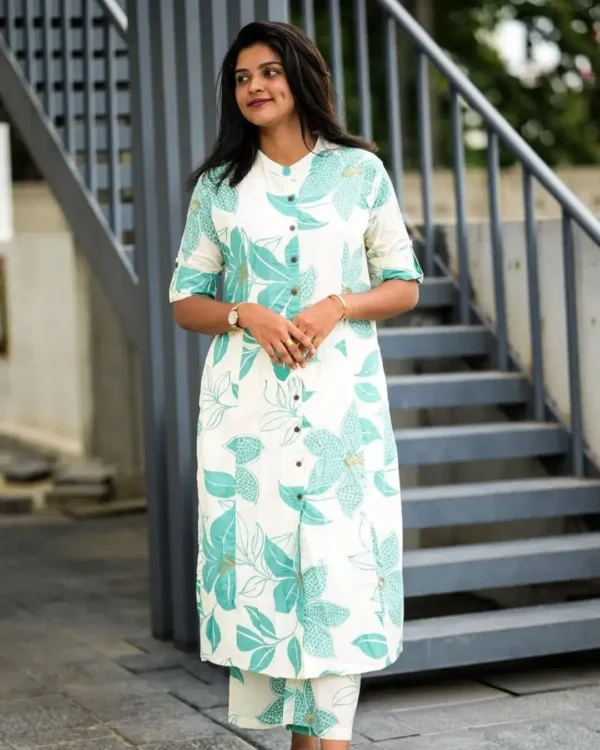 A-Line White Cotton Kurti Palazzo Set