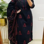 Black Cotton Ajrakh Print Suit Set