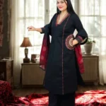 Black Cotton Kurti Palazzo Set With Dupatta