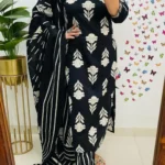 Black Cotton Paisley Print Cotton Suit Set