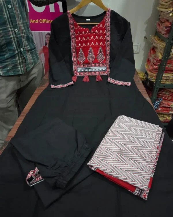 Black Handloom Cotton Embroidery Suit Set