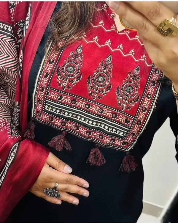 Black Handloom Cotton Embroidery Suit Set
