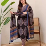 Black Naira Cut Kurti Pant Dupatta Set