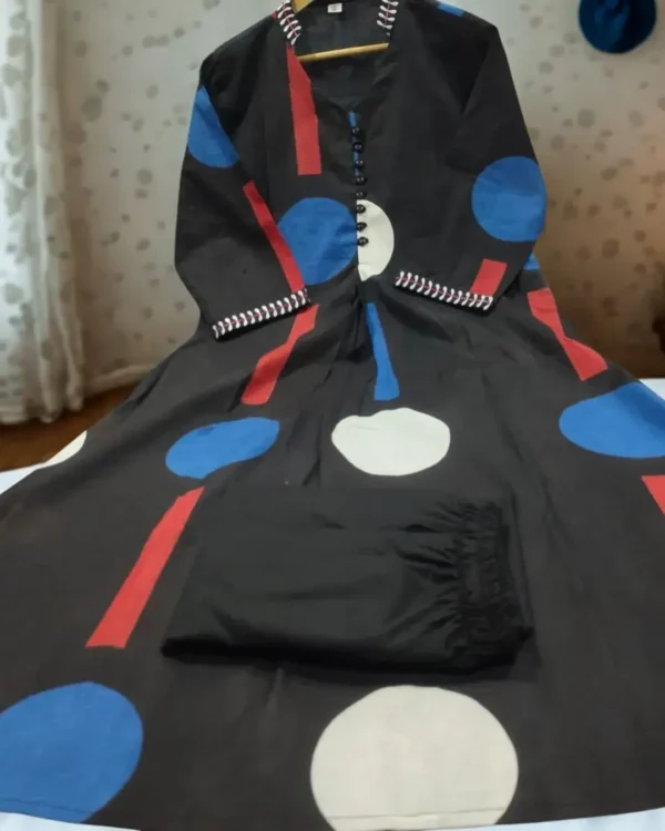 Black Polka Dots Cotton Kurta Pant Set 1