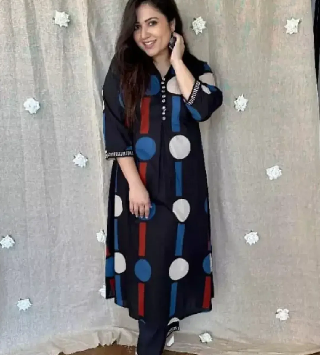 Black Polka Dots Cotton Kurta Pant Set