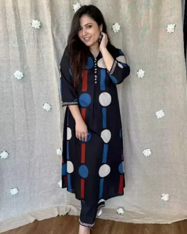 Black Polka Dots Cotton Kurta Pant Set