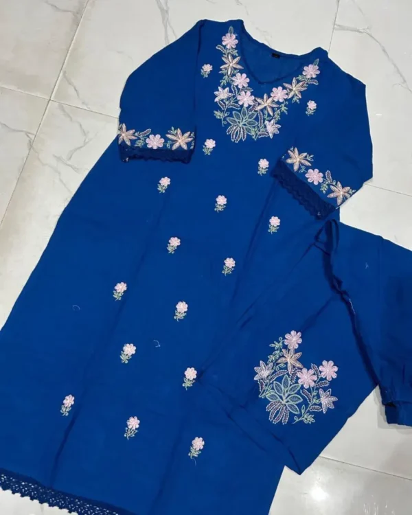 Blue Cotton Slub Kurti Pant Set 1