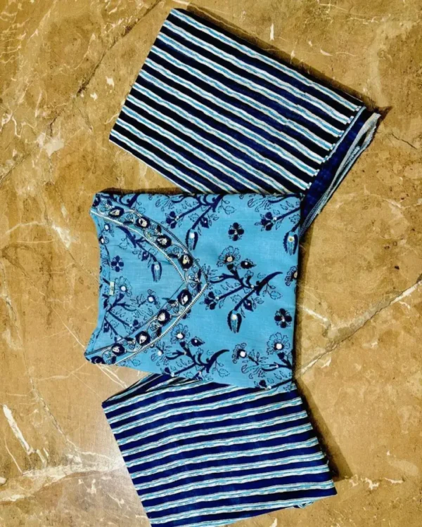 Cotton Blue Floral Printed Suit Set 1