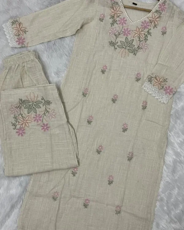 Cotton Off-White Kurti Palazzo Set
