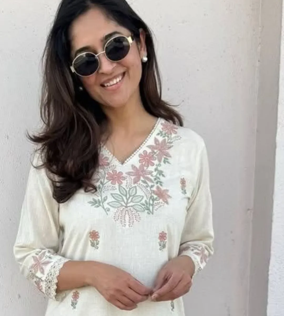 Cotton Off-White Kurti Palazzo Set Front
