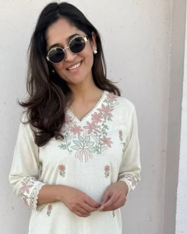 Cotton Off-White Kurti Palazzo Set Front
