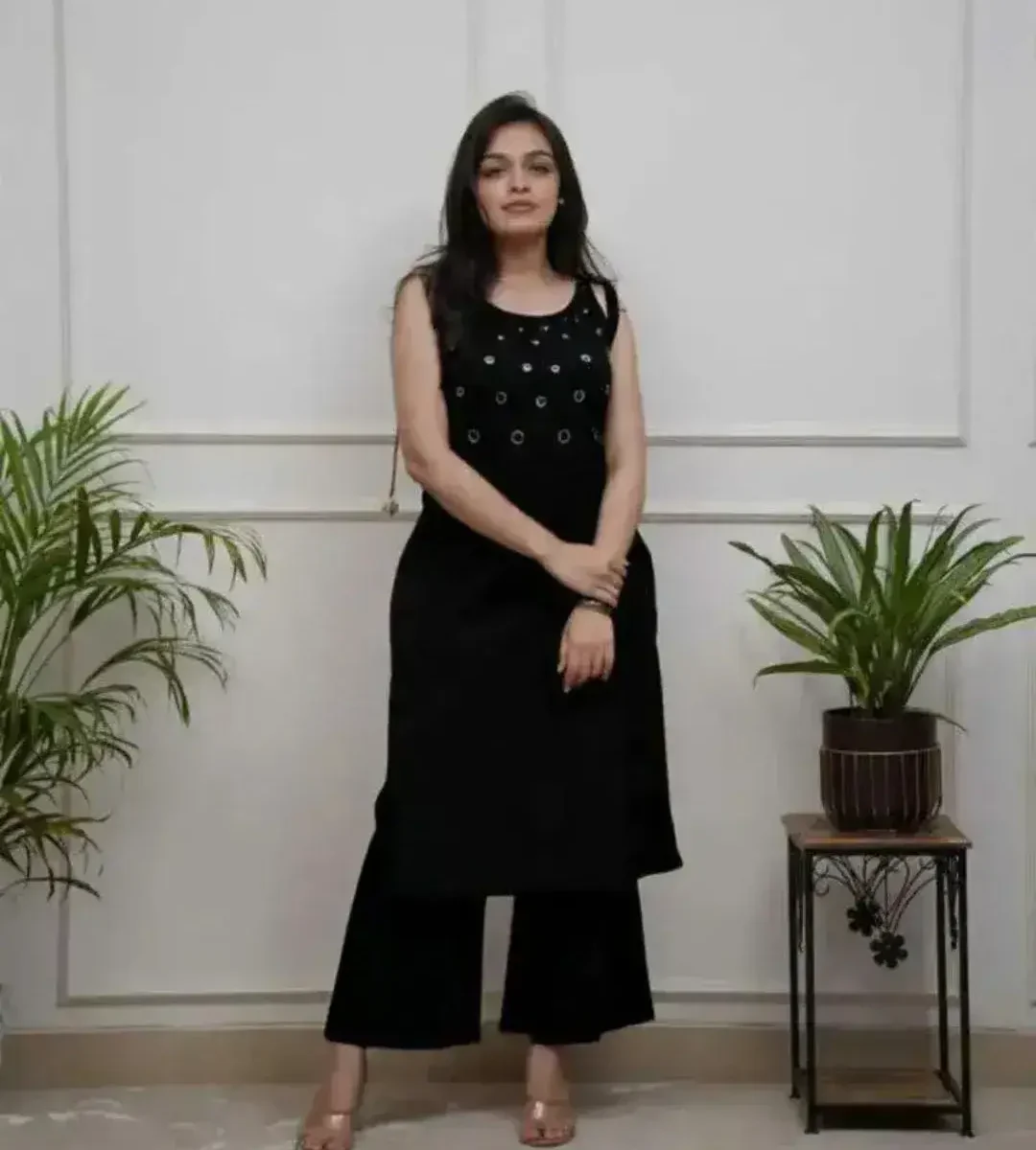 Cotton Office Wear Black Kurti Pant Set (2)