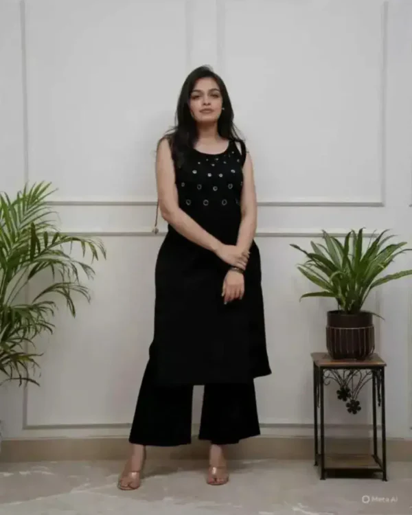 Cotton Office Wear Black Kurti Pant Set (2)