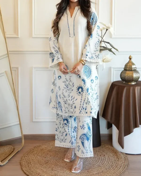 Cotton White Office Wear Kurti Pant Set