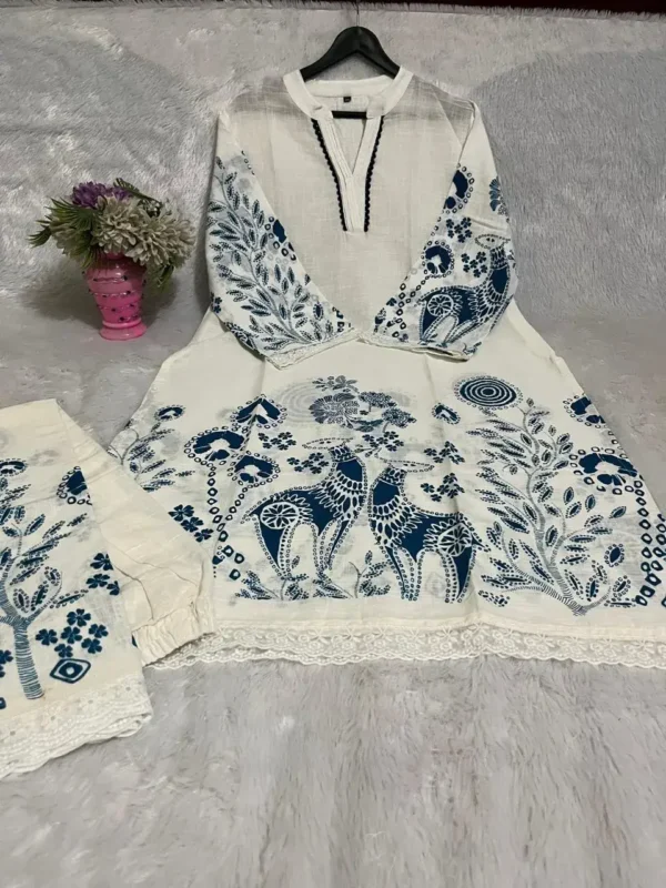 Cotton White Office Wear Kurti Pant Set 2