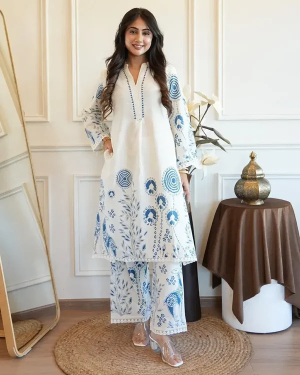 Cotton White Office Wear Kurti Pant Set