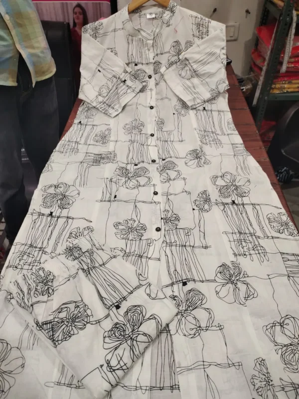 Floral Print White Cotton Kurti Pant Set