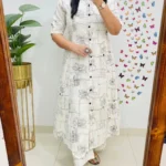 Floral Print White Cotton Kurti Pant Set