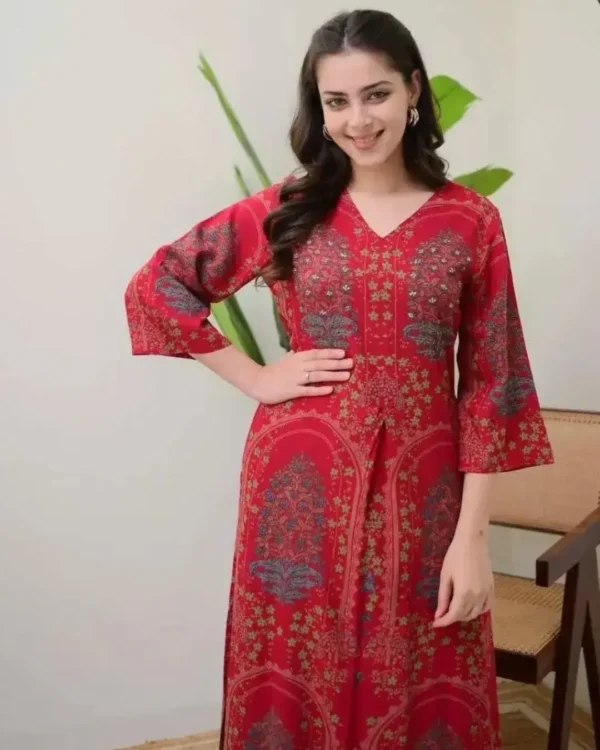 Handwork Printed Cotton Kurti Pant Set Front