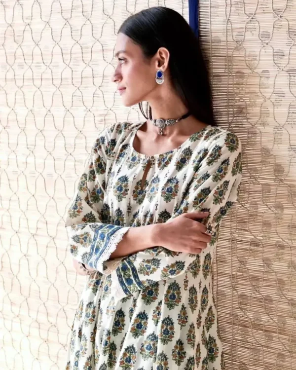 Jaipuri Cotton Anarkali Suit Set Front