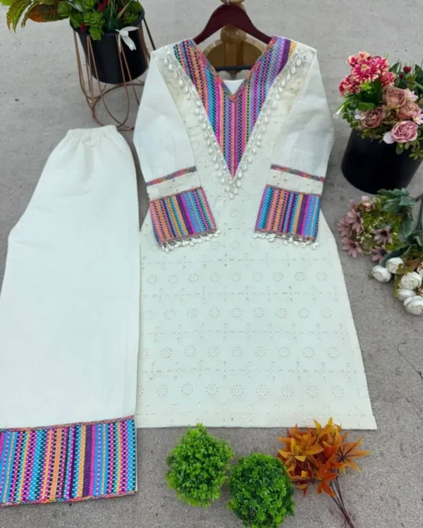 Khadi Cotton Off White Kurti Pant Set