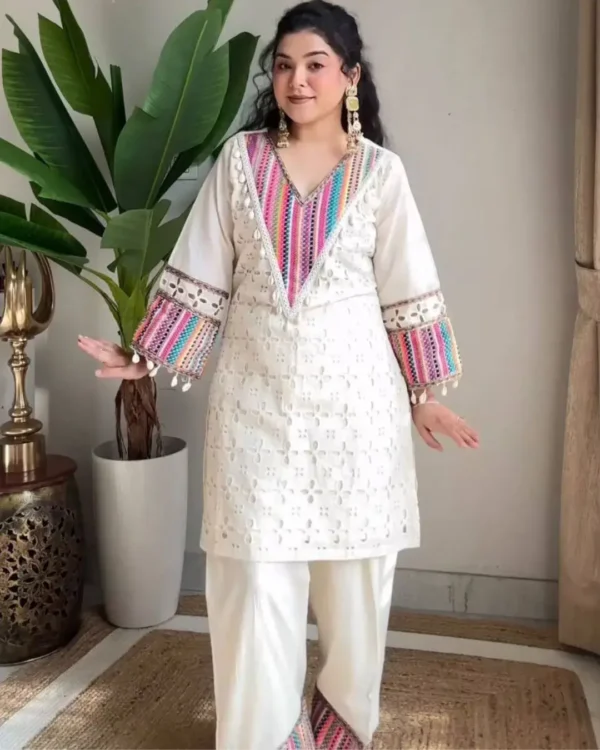 Khadi Cotton Off White Kurti Pant Set