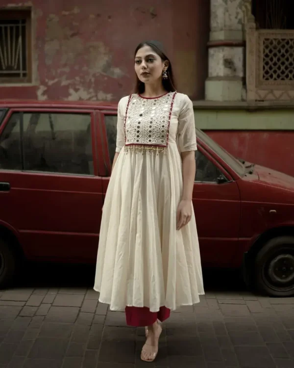 Off White Kurti Combination With Pant Set