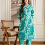 Office Wear cotton Green Kurti Pant Set